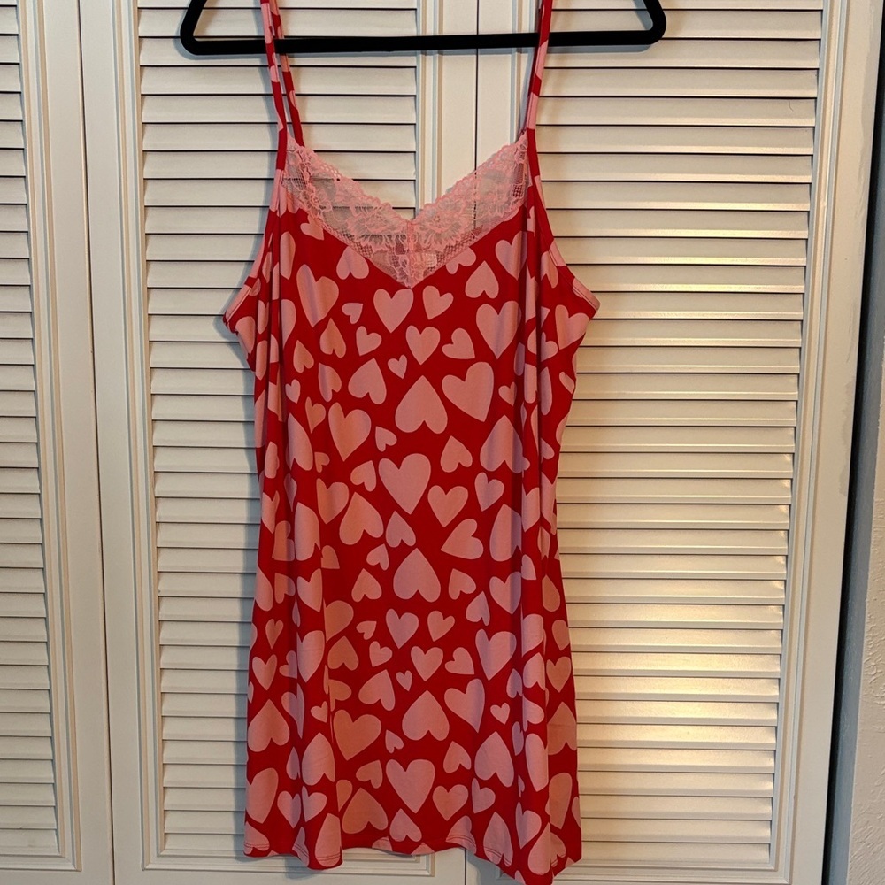 Joyspun Valentines Charming Red Heart Chemise with Pink Lace Size L 12-14 - Picture 3 of 8